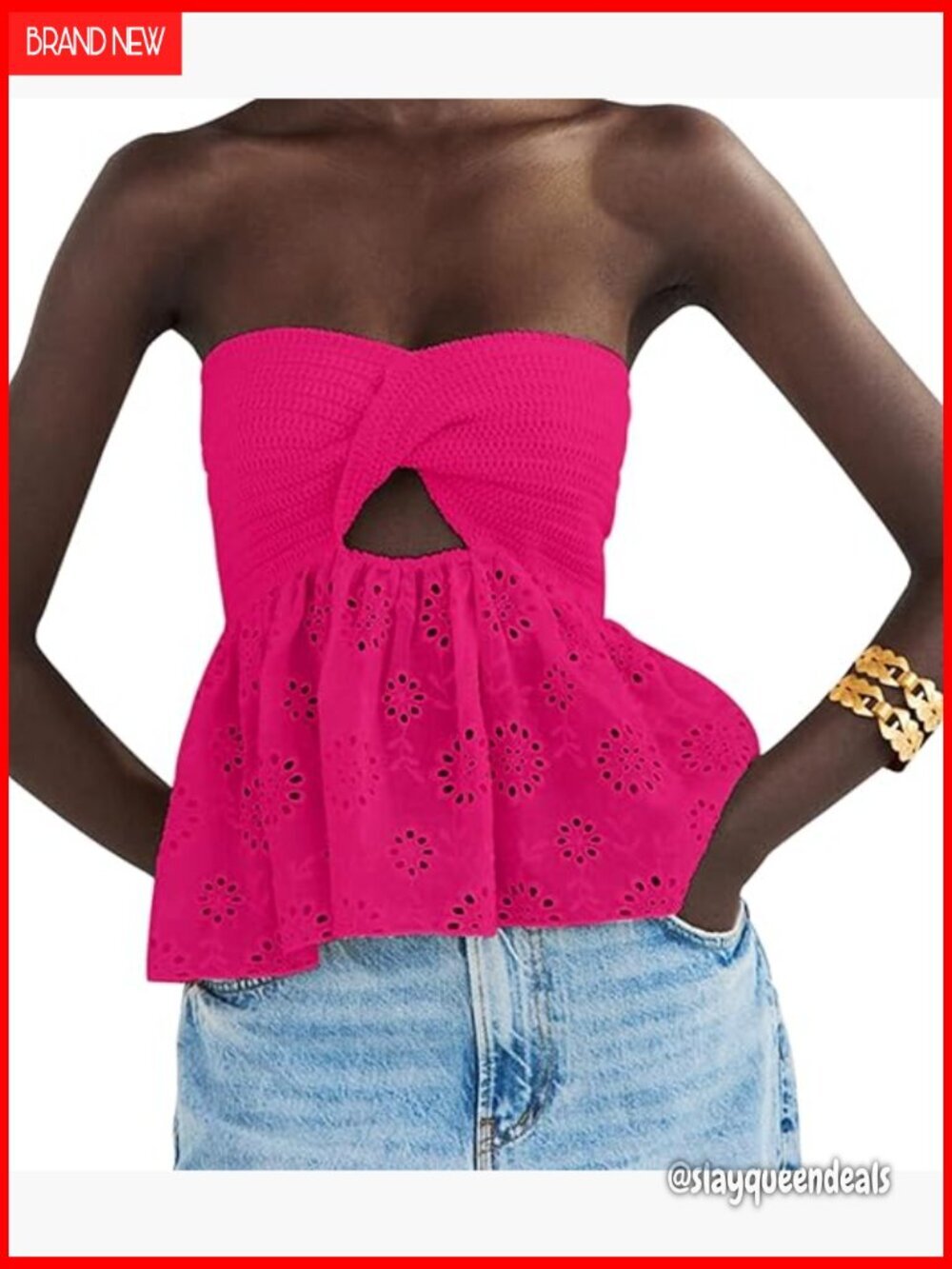 Strapless Knit Crop Top with Embroidery, Backless Design, Off Shoulder